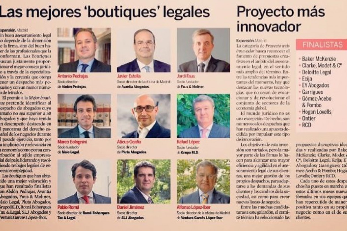Romá Bohorques Tax Legal, entre los finalistas como Mejor Boutique Legal en la IV Edición de los Premios Expansión Jurídico  