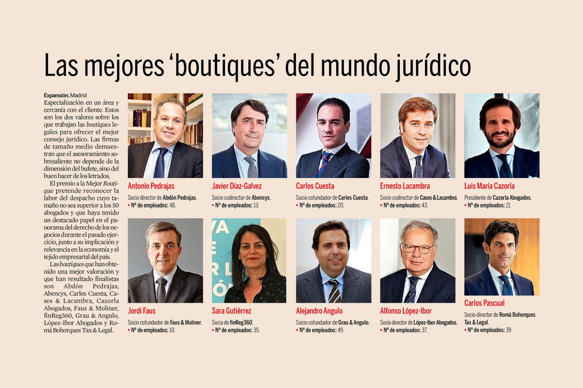 Romá Bohorques Tax & Legal, finalista de los Premios Expansión Jurídico a la mejor 'boutique' legal