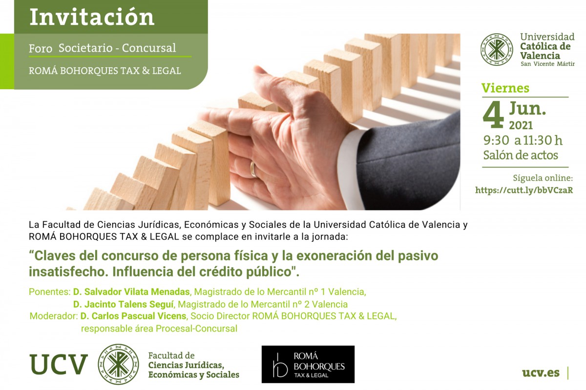El Foro Societario-Concursal de Romá Bohorques Tax & Legal arranca con una jornada académica en la Universidad Católica de Valencia el 4 de junio