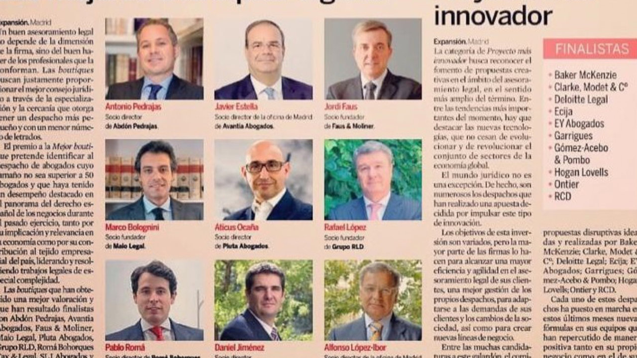 Romá Bohorques Tax Legal, entre los finalistas como Mejor Boutique Legal en la IV Edición de los Premios Expansión Jurídico  . Foto 1