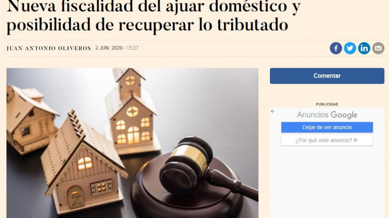 Juan Antonio Oliveros escribe en Expansión sobre la nueva fiscalidad del ajuar doméstico. Foto 1