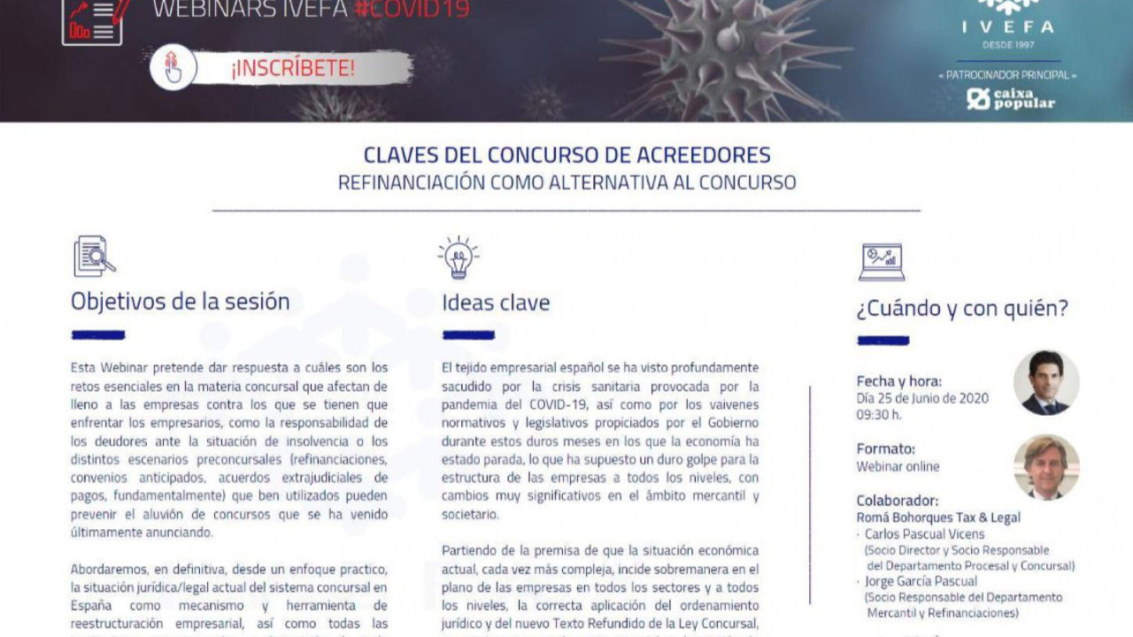 Desayuno IVEFA webinar: Claves del concurso de acreedores y refinanciación como alternativa. Foto 1