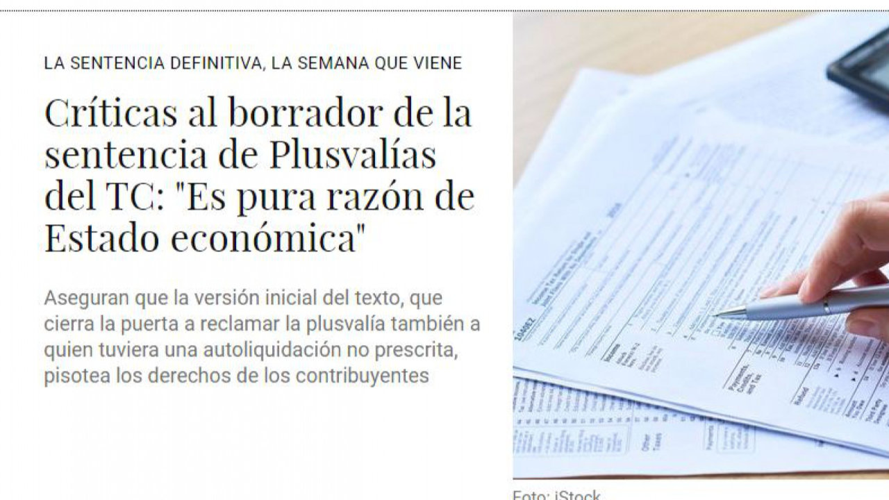 Críticas al borrador de la sentencia del TC sobre Plusvalías: noticia de El Confidencial. Foto 1