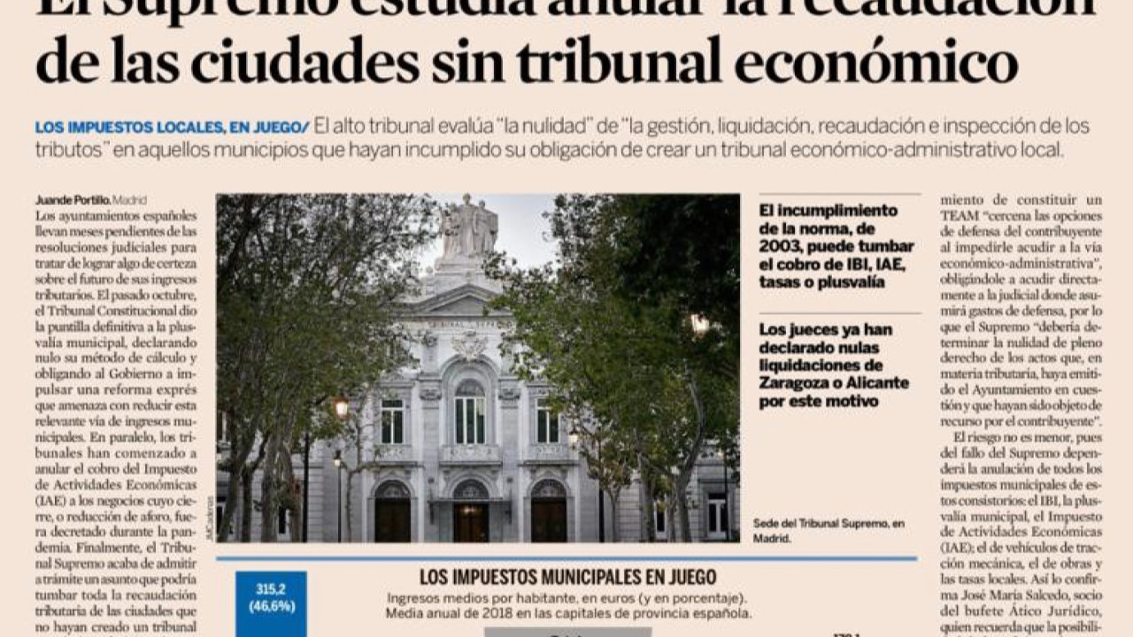 Opinamos en Expansión sobre la posible anulación por el Supremo de las recaudaciones de ciudades sin TEAM. Foto 2