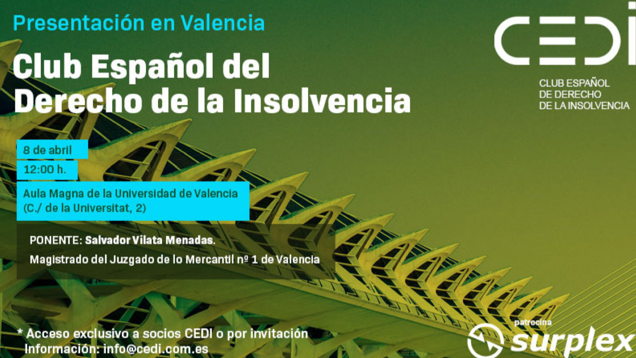 El Club Español de Derecho de la Insolvencia se presenta en Valencia el 8 de abril