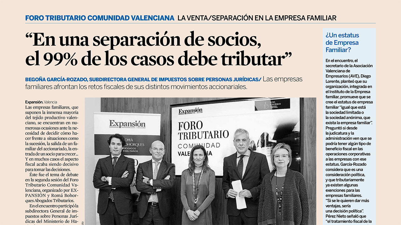 FORO TRIBUTARIO COMUNIDAD VALENCIANA: Aspectos fiscales de la venta/separación de la empresa familiar
