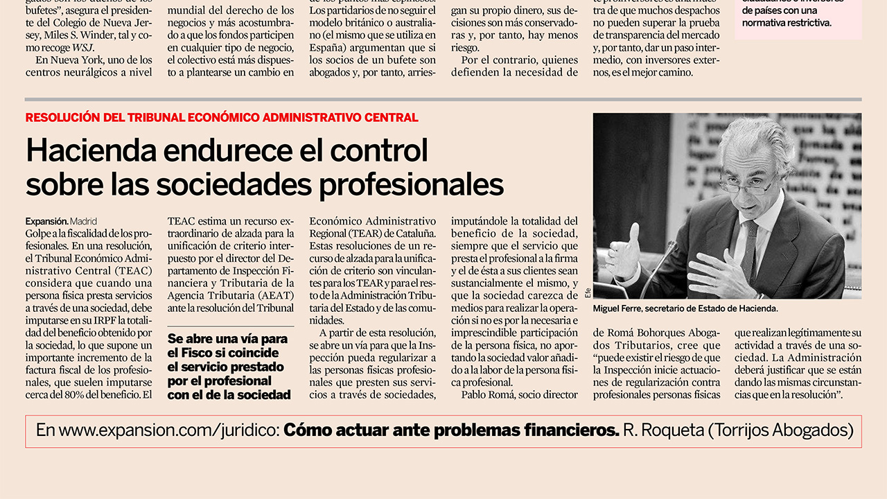 Hacienda endurece el control sobre las sociedades profesionales
