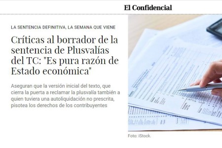 Críticas al borrador de la sentencia del TC sobre Plusvalías: noticia de El Confidencial Críticas al borrador de la sentencia del TC sobre Plusvalías: noticia de El Confidencial