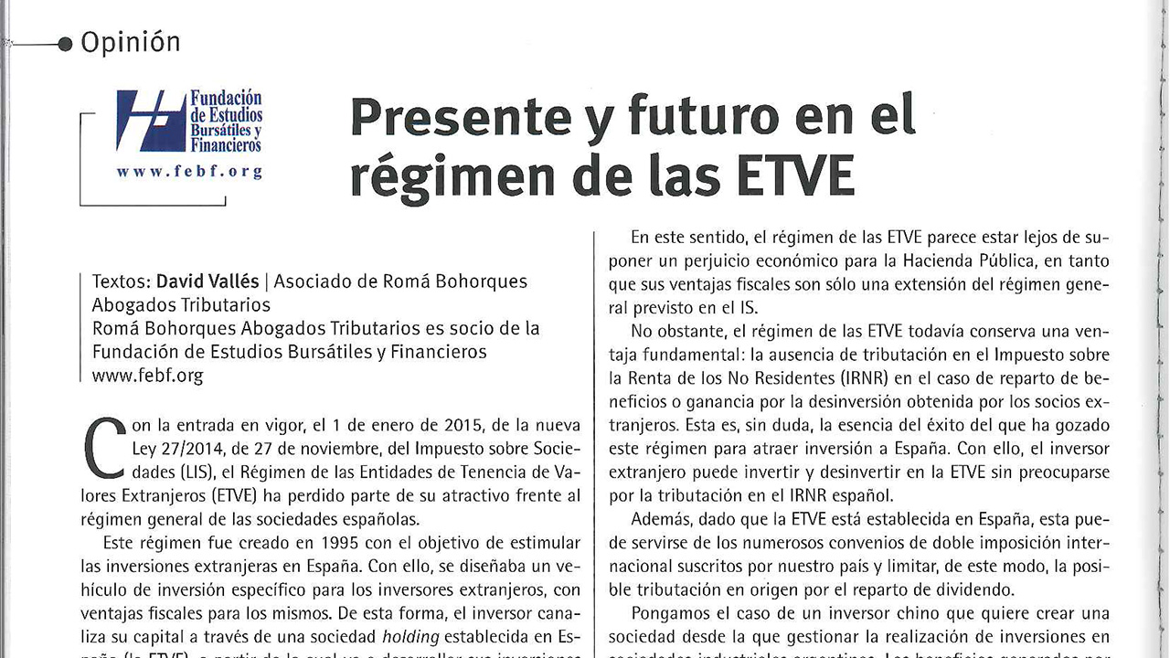 Presente y futuro en el régimen de las ETVE Presente y futuro en el régimen de las ETVE